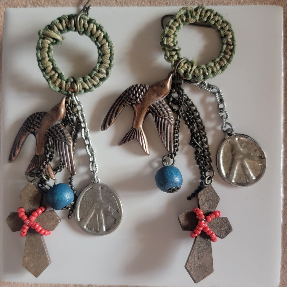 Bohemian Bird And Cross Charm Earrings